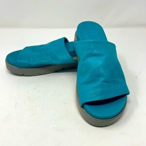 Bueno Turquoise Blue Leather Slip-On Slide Sandals EU Size 37